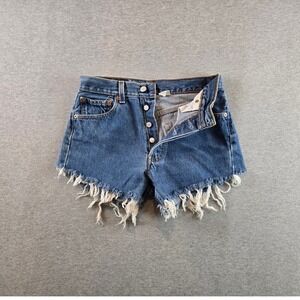 Vintage Levi's XX 501 Shorts Womens 26W Blue Denim Frayed Cutoff Y2K Button Fly